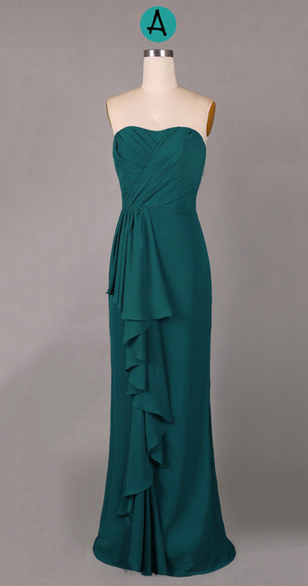 Hunter Green Bridesmaid Dresses, Sweetheart Sheath Chiffon Bridesmaid Gowns  With Ruffles, Dark Green on Luulla