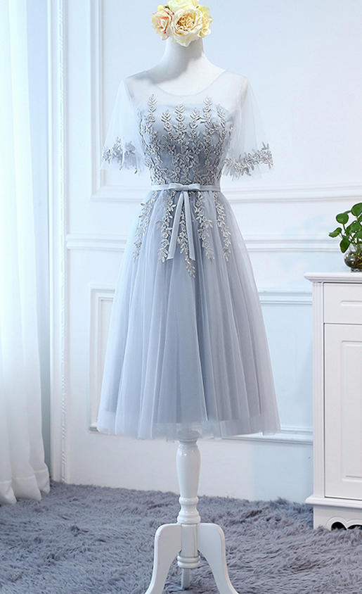 Hort Tea-length Bridesmaid Dress, Tulle Bridesmaid Dress, Bridesmaid Dress, Lace Bridesmaid Dress, Wedding Party
