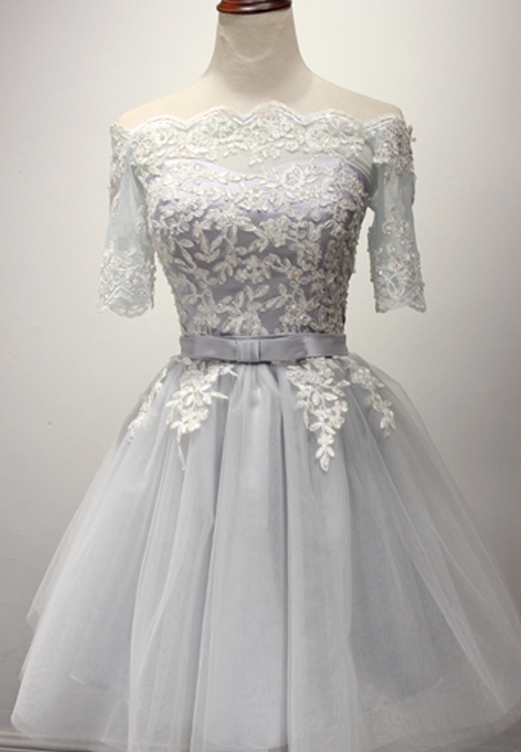 Short Bridesmaid Dress, Tulle Bridesmaid Dress, Off Shoulder Bridesmaid Dress, Lace Bridesmaid Dress,