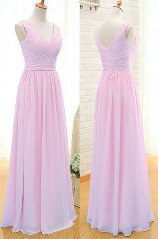 Pink Bridesmaid Dress, Floor-length Bridesmaid Dress, Bridesmaid Dress, Long Bridesmaid Dress, Chiffon Bridesmaid Dress, V-neck Bridesmaid Dress,