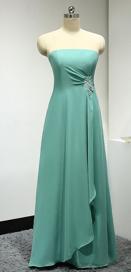 Strapless Chiffon Bridesmaid Dresses Long Chiffon Green Bridesmaid Dresses Charming Simple Evening Gowns