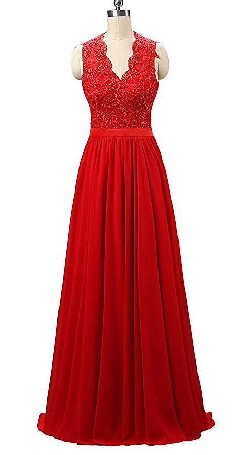 Stunning V Neck Red Chiffon Bridesmaid Dresses,elegant Long Backless Formal Dresses, Wedding Party Dresses