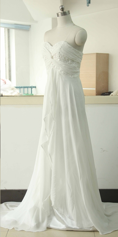 White Chiffon Lace Bridesmaid Dress A-line Chiffon Wedding Gown Beach Bridal Gowns A-line Wedding Dresses