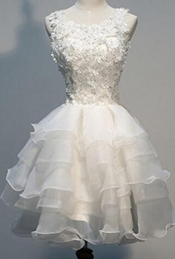 Nice White Lace Short Handmade Tulle Charming Homecoming Dresses