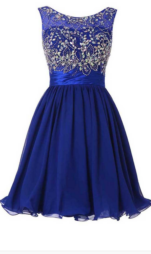 Royal Blue Beading Chiffon Homecoming Dresses, Strapless Homecoming Dress