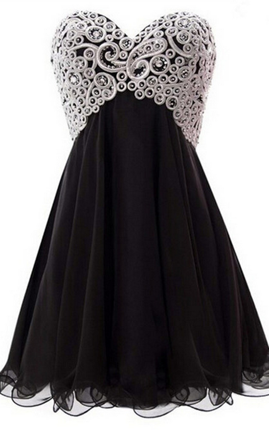 Sexy Beaded Strapless Homecoming Dress,mini Chiffon Homecoming Dresses,black Cocktail Dress