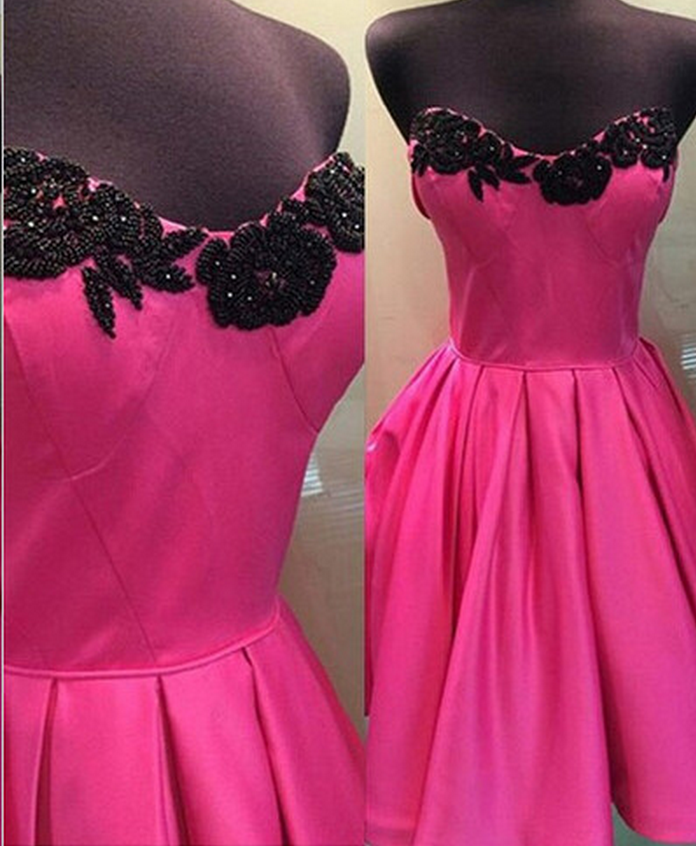 Sweetheart Pink Homecoming Dress, Black Knee-length Homecoming Dresses,prom Gowns