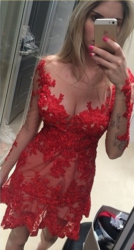 Red Applique Lace Homecoming Dress,short Mini Sexy Prom Dress,homecoming Dresses
