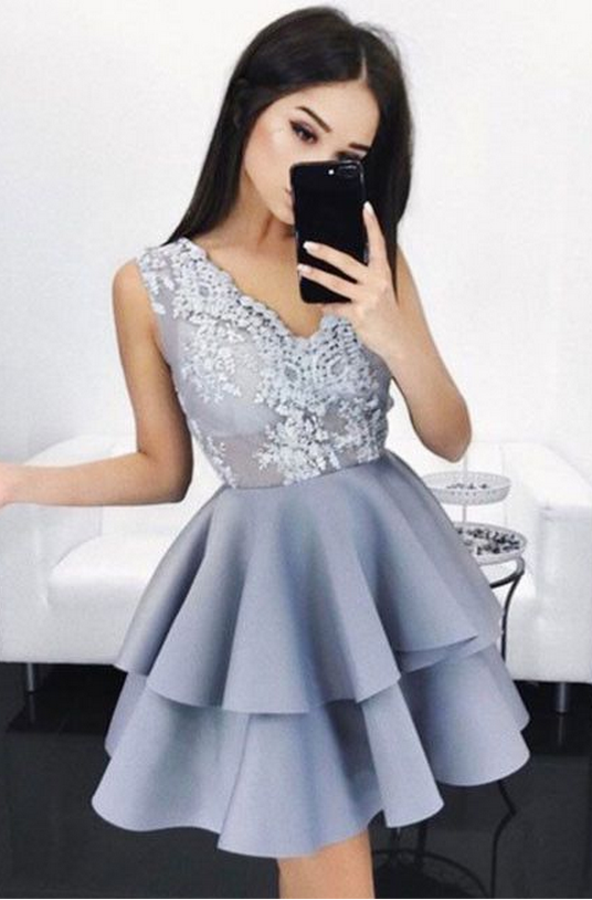 A-line Homecoming Dresses,blue Homecoming Dresses,applique Homecoming Dresses,
