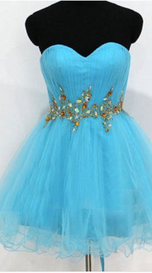 Sweetheart Mini Tulle Homecoming Dresses Lace-up Crystal Women Party Dresses