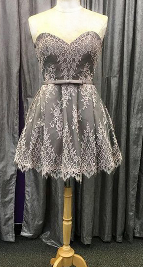 Lace Appliquéd Sweetheart Short A-line Homecoming Dress Featuring Bow Accent Belt