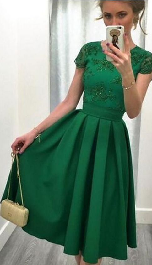 Green Short Satin Homecoming Dresses, Mini Prom Dress,knee Length Party Dresses,prom Dresses