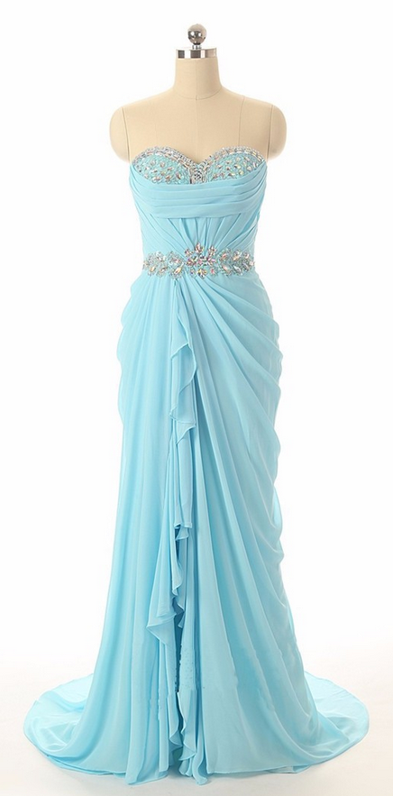 Prom Elegant Sky Blue Chiffon Mermaid Longg Evening Dresses
