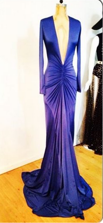 Sexy Evening Dress, Mermaid Evening Dresses, Deep V-neck Spandex Lycra Evening Dresses, Long Evening Dress