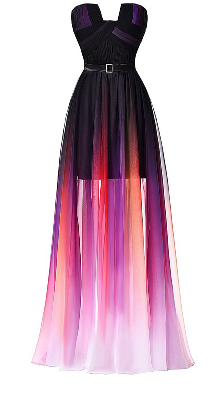 Ombre Long Prom Dresses,Strapless Chiffon Evening Dresses with Pleats