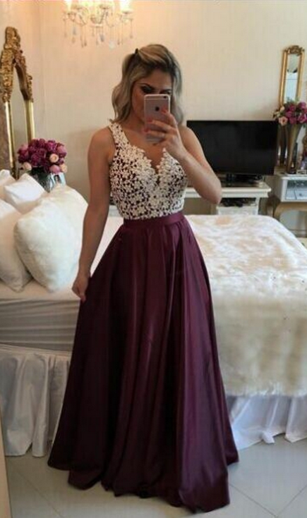 Burgundy V Neck Lace Beading Long Prom Dresses,burgundy Evening Dresses