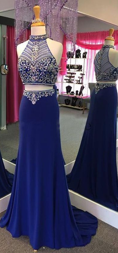 Party Dresses, Elegant Royal Blue Prom Dresses, Evening Dresses, Sparkling Evening Dresses
