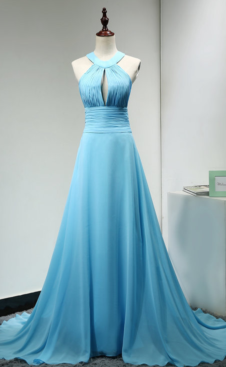 A Line Evening Dresses With Keyhole,light Blue Evening Dresses,long Evening Dresses, Blue Dresses,