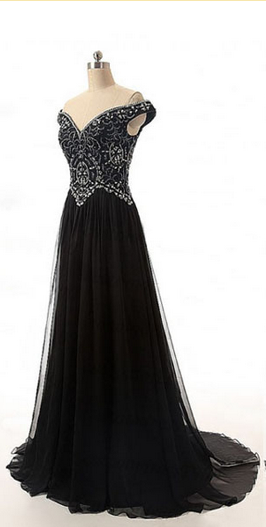 Black Evening Dress,off The Shoulder Beaded Evening Dresses,formal Evening Gown