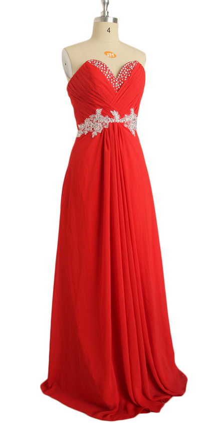 Red Prom Dresses,long Strapless Prom Dresses,a Line Chiffon Evening Dresses ,long