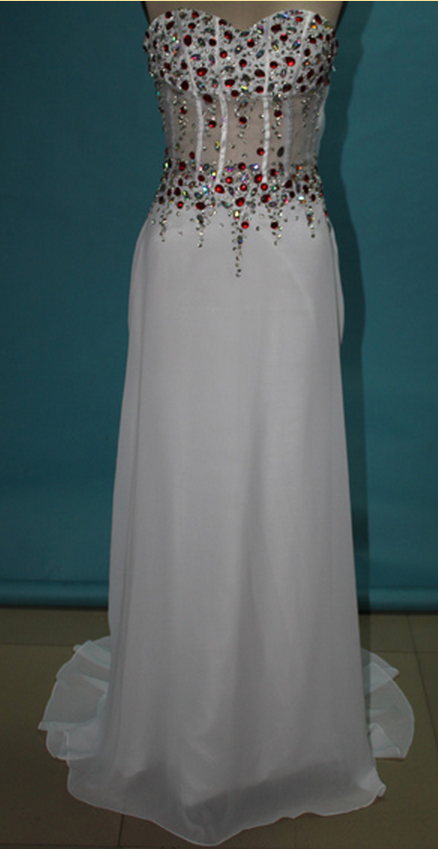 White Long Prom Dresses, Straps Prom Gowns,beaded Evening Dresses, Backless Evening