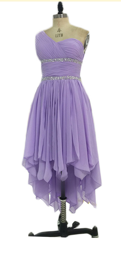 High Low One Shoulder Prom Dresses Sexy Chiffon Lavender Evening Dresses