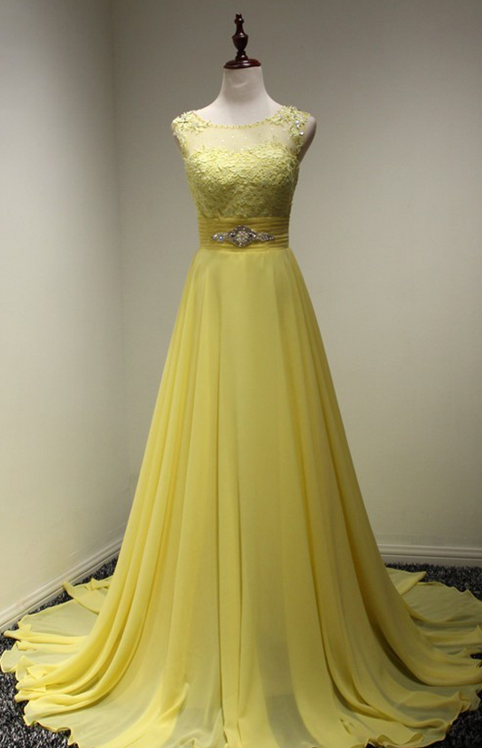 Yellow Evening Dresses, A Line Evening Dresses,long Chiffon Evening Dresses,evening Gowns,zipper Evening