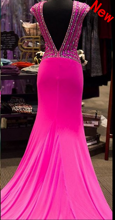 Fuchsia Spandex Prom Dresses Backless Evening Dress Evening Dress