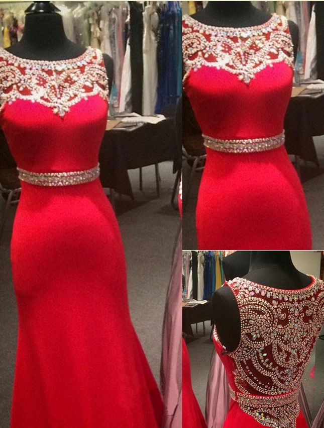 Luxury Beads Custom Charming Red Mermaid Prom Dresses,beading Evening Dress,sexy See Through Prom Dressrs,beauty Evening Dresses,