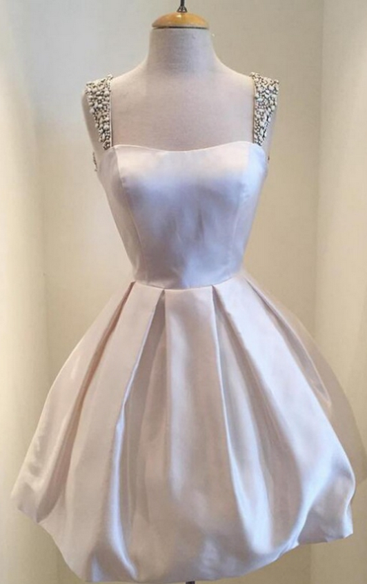 Short A-line Sleeveless Zipper Square Classic Beading Short/mini Homecoming Dress