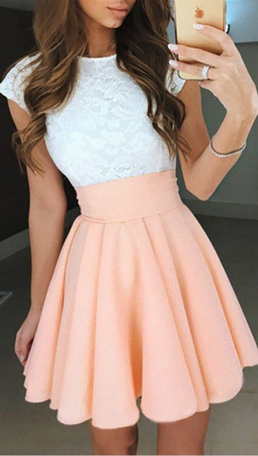 Pink Homecoming Dresses,lace Homecoming Dress,short Homecoming Dress