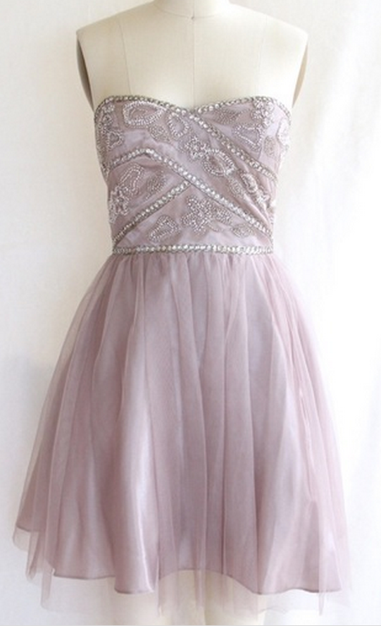 Beaded Strapless Tulle Cocktail Dress, Short Party Dress, Homecoming Dress