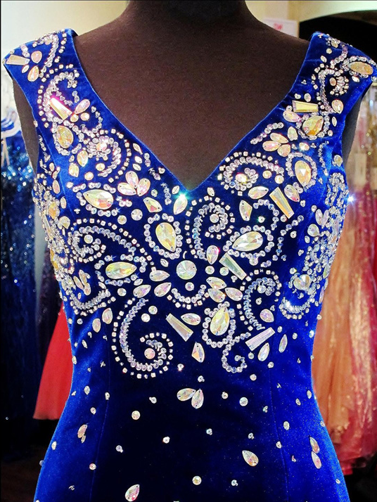 Plunging V-neck Rhinestone Decor Sheath Jersey Gown Rust