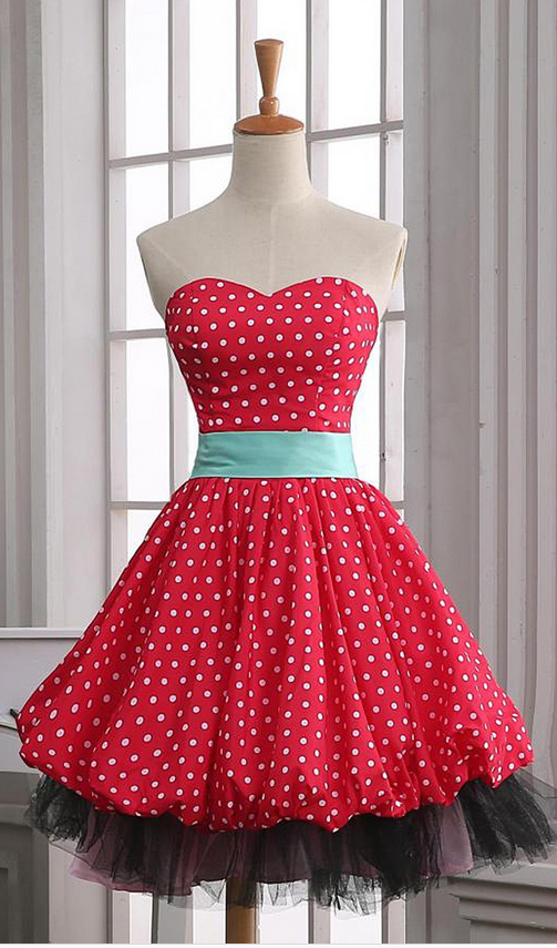 Vintage A-line Sweetheart Polka Dots Dress - Party Dress,