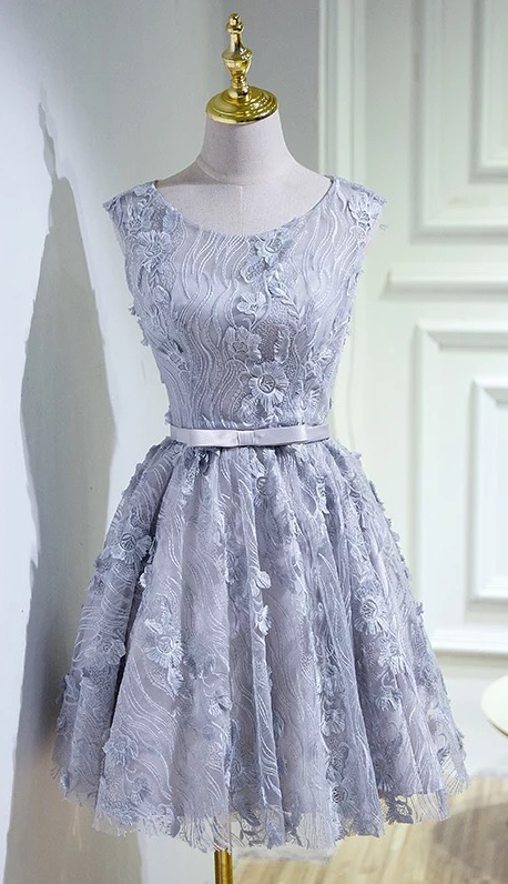 Vintage Lace Homecoming Dress,silver Short Prom Dress,