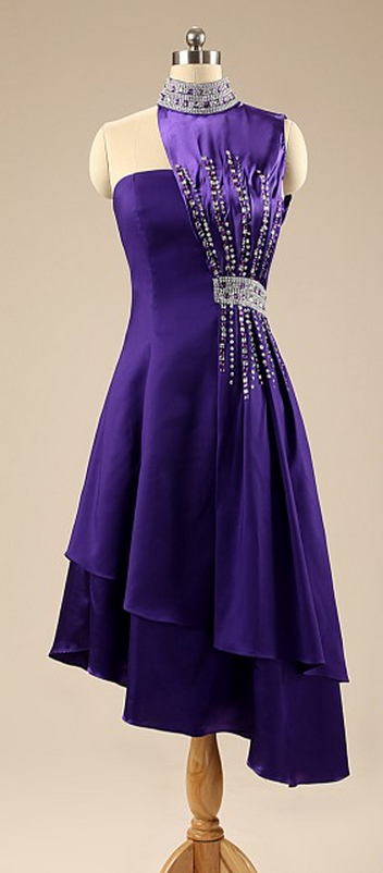Custom Made Purple Fashion Cocktail Dresses High Neck Crystals Beaded Prom Dresses Party Gowns Formal Dresses
