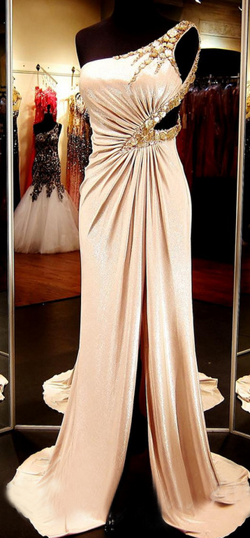 Champagne Prom Dress,one Shoulder Prom Dress, Prom Gown,prom Dress