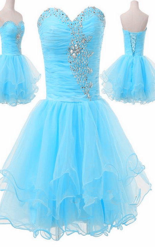 Adorable Sweetheart Beaded Short Light Blue Homecoming Dresses, Cute Prom Dresses,