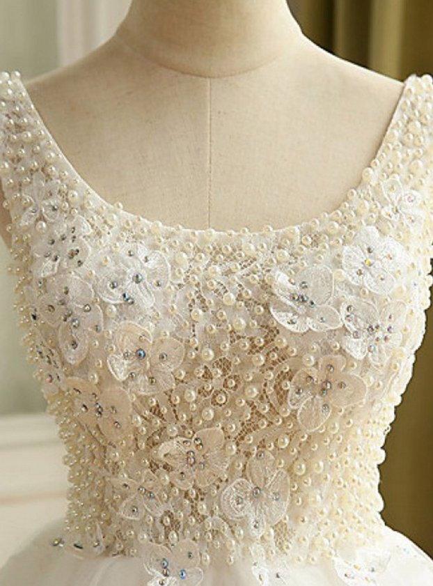 White organza sequins beading A-line short dresses ,cute dress for teens