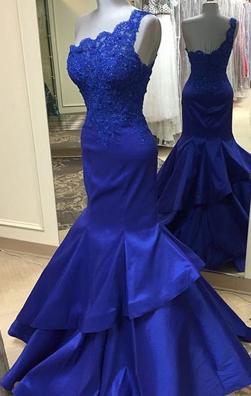 Mermaid Prom Gown,royal Blue Prom Dresses,one Shoulder Evening Gowns,simple Formal Dresses