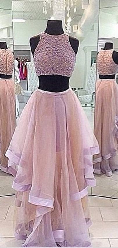 A Line Prom Gown,two Piece Prom Dress,evening Gowns,2 Pieces Party Dresses,champagne Evening