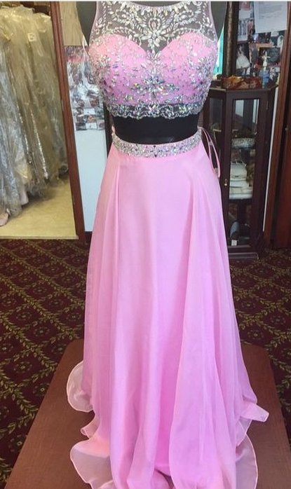 Piece Prom Gown,two Piece Prom Dresses,pink Evening Gowns,2 Pieces Party Dresses