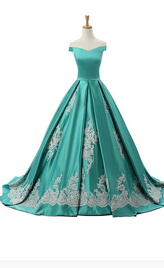 Green Off The Shoulder A Line Prom Dress