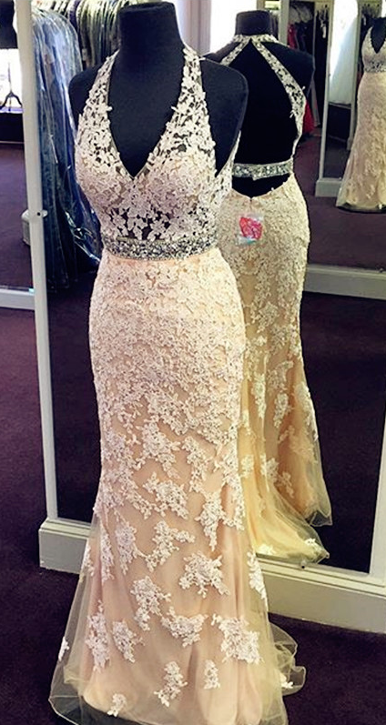 Prom Dress,modest Prom Dress,halter Prom Dress,lace Prom Dress