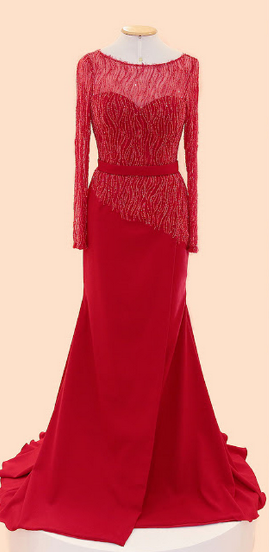 Red Prom Dresses,charming Prom Dress,chiffon Prom Dress,beading Prom Dress,long-sleeves Prom Dress