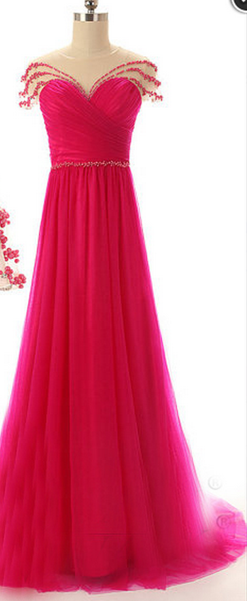 Charming Prom Dress,beading Prom Dress,tulle Prom Dress,o-neck Evening Dress