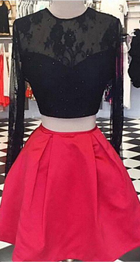 Two Pieces Homecoming Dress,long Sleeves Homecoming Dress,pretty Homecoming Dress,
