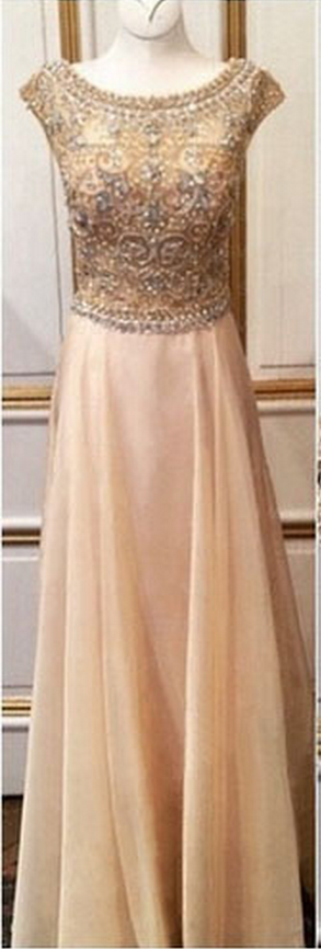 Long Prom Dress, Cap Sleeve Prom Dress, Popular Prom Dress, Formal Prom Dress, Champagne Prom