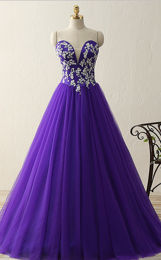 Charming Prom Dress, Sweetheart crystal beads satin tulle floor length ball gown vintage dress