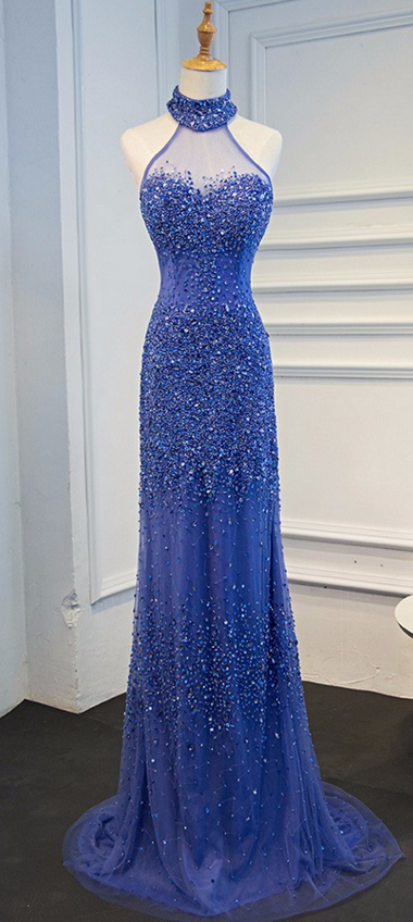 Charming Prom Dress, Halter Royal Blue Mermaid Evening Dress